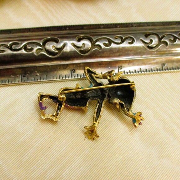 TORTOLANI 24KGP Enamel Pixie Elf Brooch~ DESIGNER Teal Plum Gold Figural Elf Pin - Picture 13 of 14